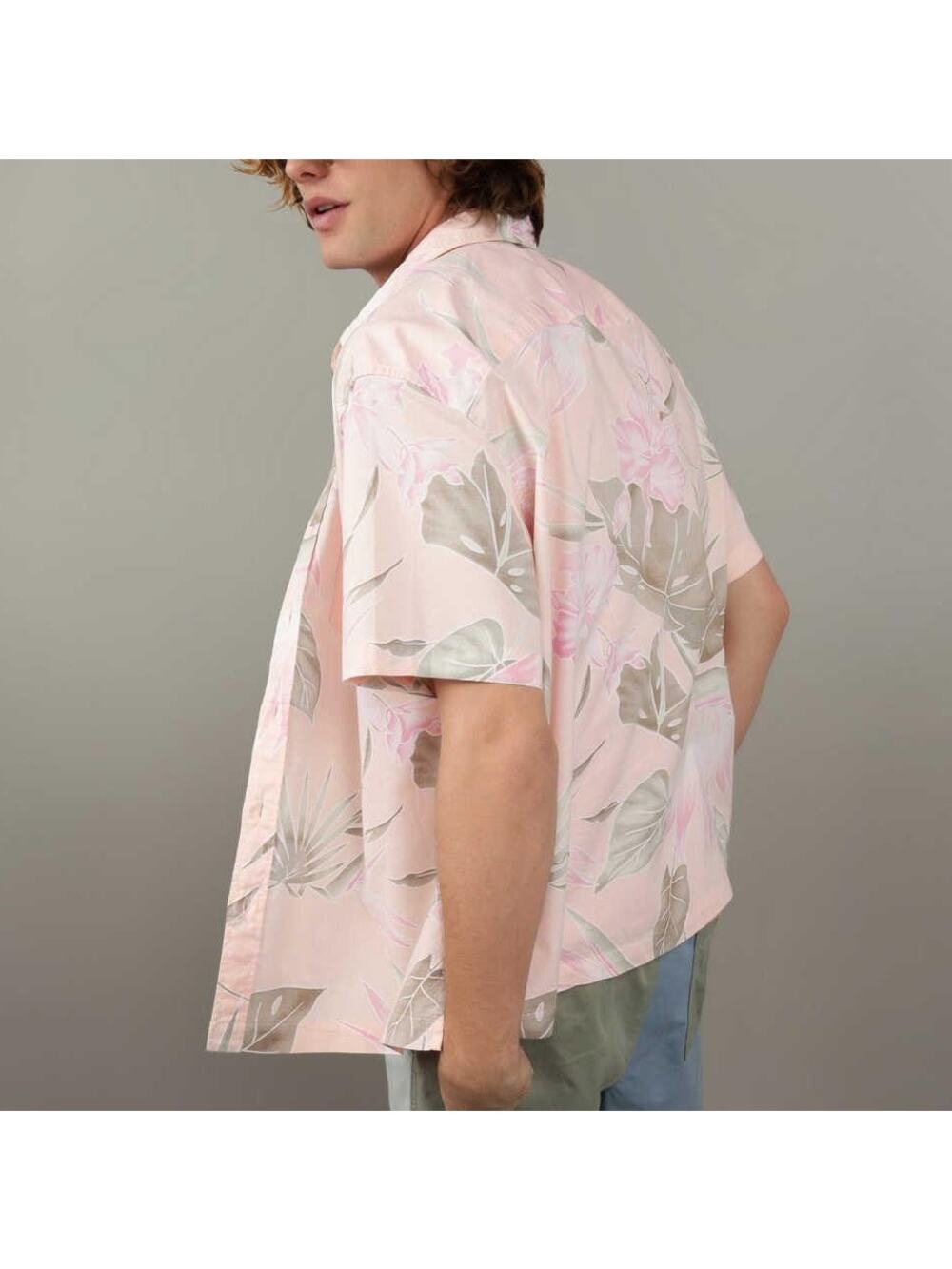 American Eagle Floral Button-Up Poolside Shirt Tropical Peach Mens Size M (NWOT)